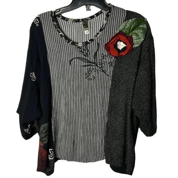 Y2K embroidered blouse,boho,multi media,3D floral,gorpcore,office siren,made US - Picture 1 of 13